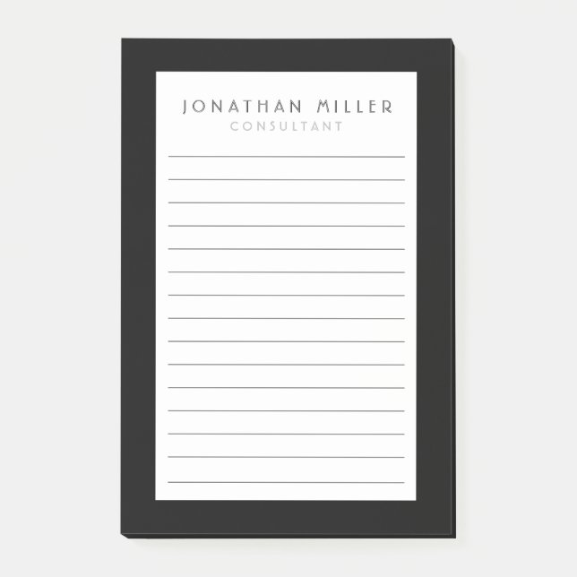 Post-it® Noir et blanc avec revêtement professionnel | Nom  (Devant)