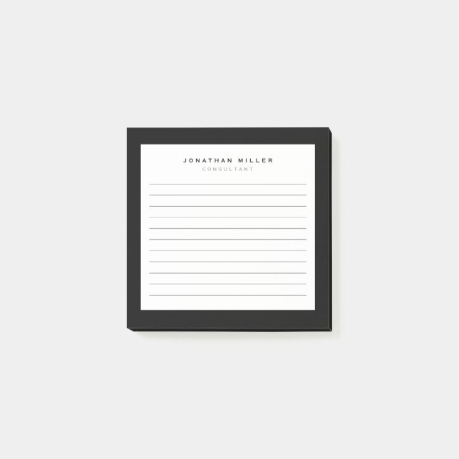 Post-it® Noir et blanc avec revêtement professionnel | Nom  (Devant)