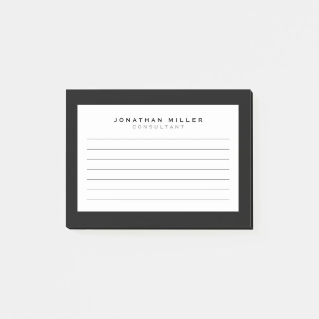 Post-it® Noir et blanc avec revêtement professionnel | Nom (Devant)