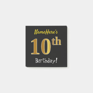 Post-it® Noir, Faux Gold 10e anniversaire, avec nom personn