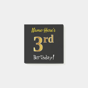Post-it® Noir, Faux Gold 3ème anniversaire, avec nom person