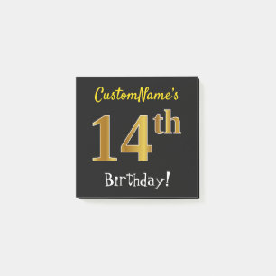 Post-it® Noir, Faux Or 14ème Anniversaire, Avec Nom Personn