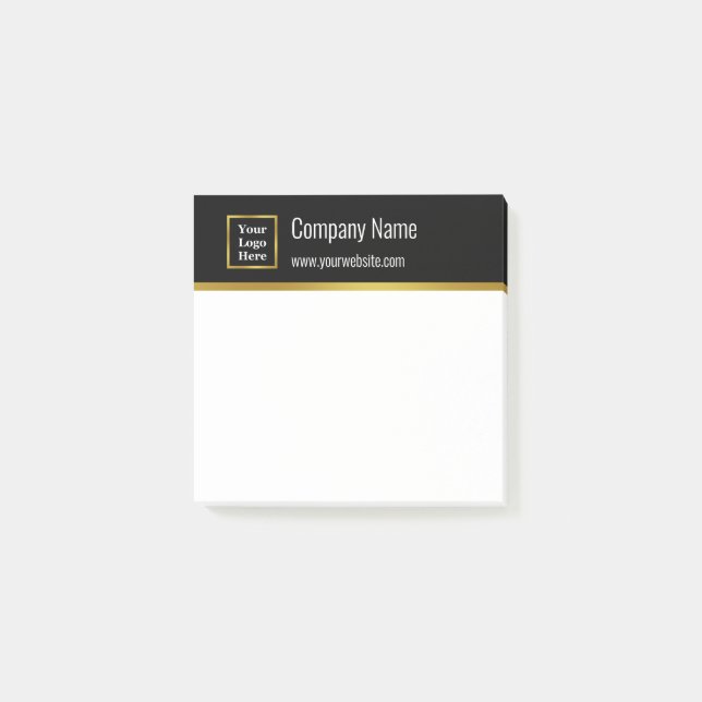 Post-it® Noir moderne Blanc & Or Votre Logo Ici Modèle (Devant)