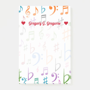Post-it® Nom + Beaucoup de notes colorées de musique et