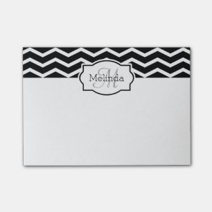 Post-it® Nom Chevron noir et blanc Monogramme