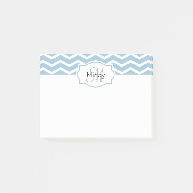 Post-it® Nom de Chevron bleu poudre Monogramme (Devant)
