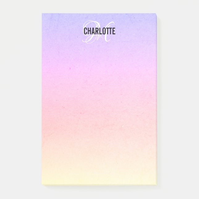 Post-it® Nom de monogramme arc-en-ciel moderne  (Devant)