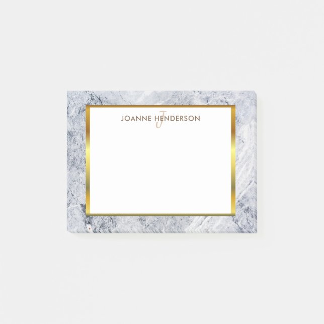 Post-it® Nom de monogramme d'or de pierre de marbre de (Devant)