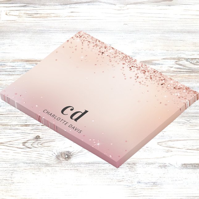 Post-it® Nom de monogramme rose pâle rose or (Créateur téléchargé)