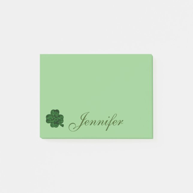 Post-it® Nom de script du Shamrock vert Lucky personnalisé (Devant)