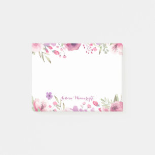 Post-it® Nom de script Roses aquarelle