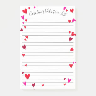 Post-it® Nom décoré d'un monogramme rouge-rose de coeurs de