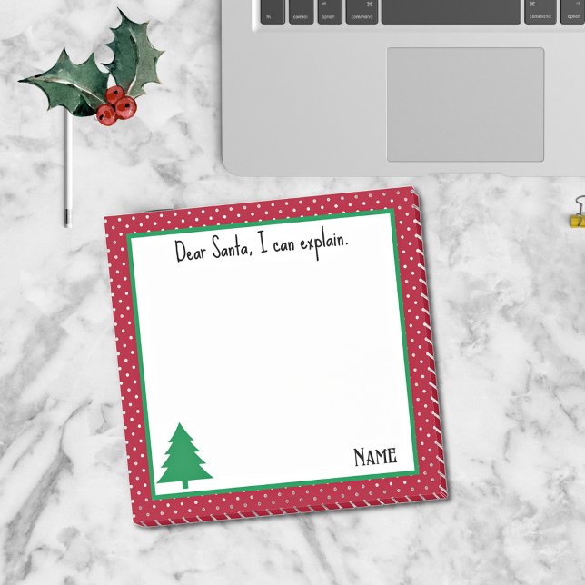 Post-it® Nom, Drôle Cher Père Noël Rouge Blanc Pois (Créateur téléchargé)