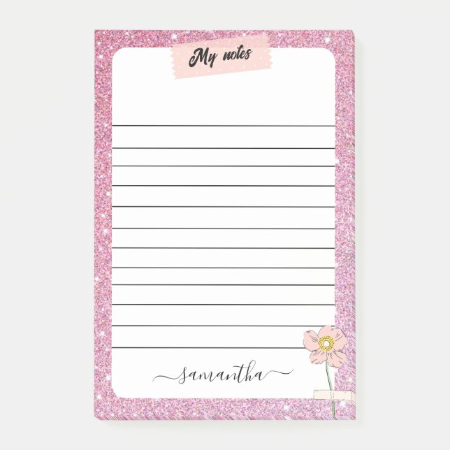 Post-it® Nom du monogramme de la Parties scintillant rose (Devant)