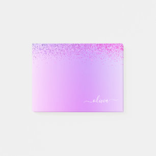 Post-it® Nom du monogramme en métal brossé violet