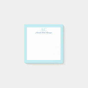 Post-it® Nom du monogramme personnalisé bleu clair