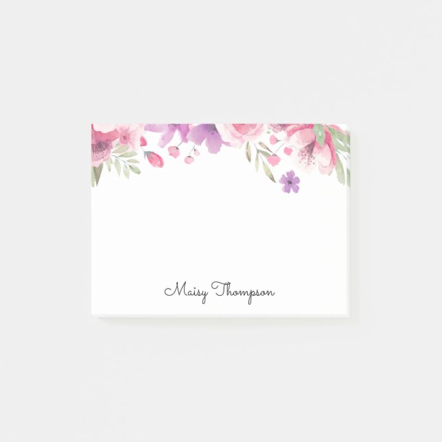 Post-it® Nom du script de bordure florale (Devant)