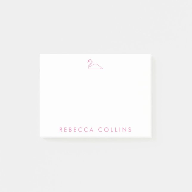 Post-it® Nom du script de Personnaliser, cygne, rose (Devant)