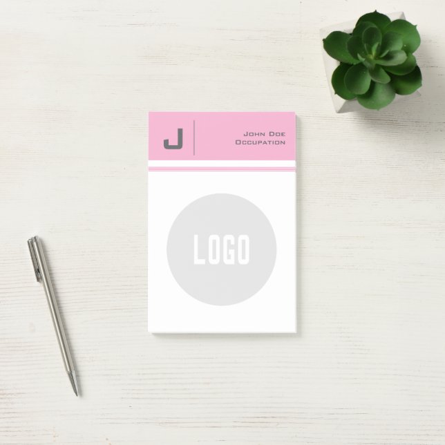 Post-it® Nom et logo personnalisés Nettoyer le rose minimal (Bureau)