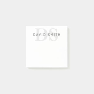 Post-it® Nom et monogramme modernes Blanc, gris clair et