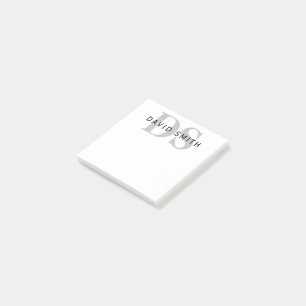 Post-it® Nom et monogramme modernes   Blanc noir et gris