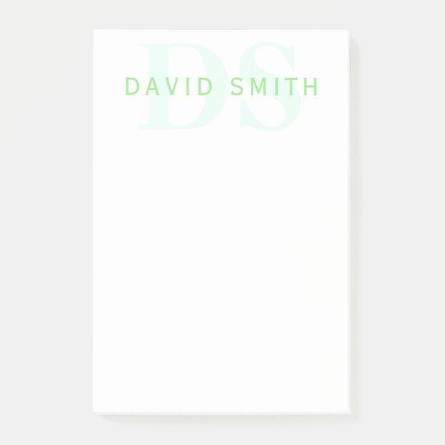 Post-it® Nom et monogramme modernes | Vert et blanc (Devant)