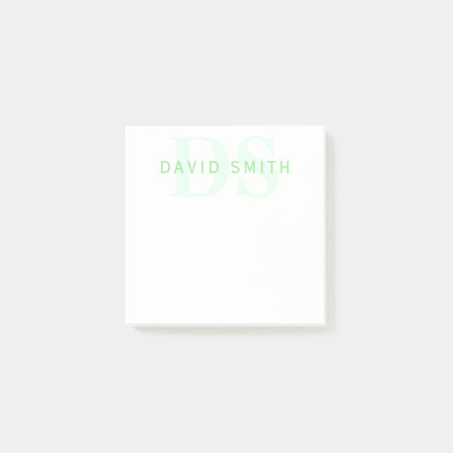 Post-it® Nom et monogramme modernes | Vert et blanc (Devant)
