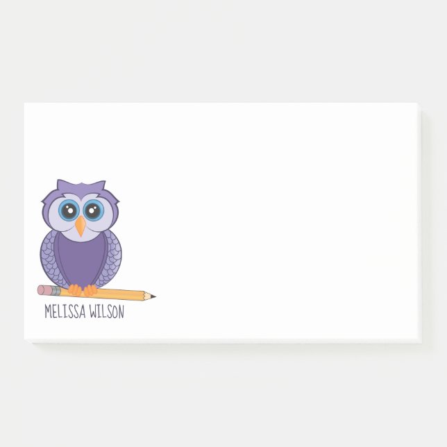 Post-it® Nom fait sur commande pourpre mignon du hibou | de (Devant)
