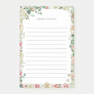 Post-it® Nom floral d'aquarelle vintage rose et crème