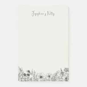 Post-it® Nom Floral Fleur sauvage Noir Et Crème Moderne