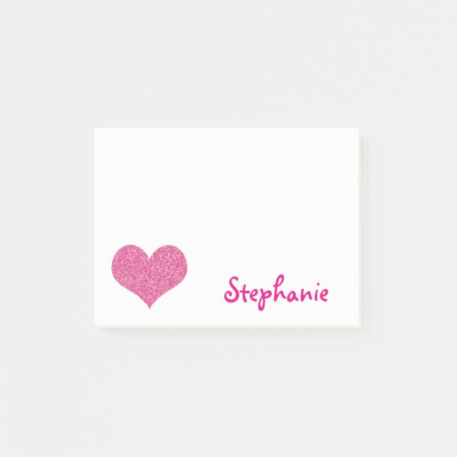 Post-it® Nom Girly personnalisé par coeur rose mignon (Devant)
