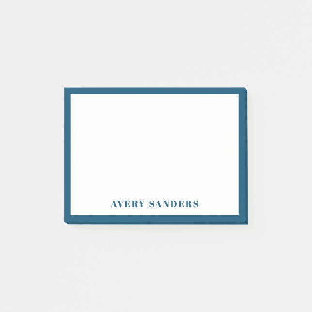 Post-it® Nom Moderne Simple avec Bordure Bleue (Devant)