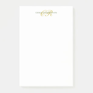 Post-it® Nom monogramme de calligraphie couleur or noir bla