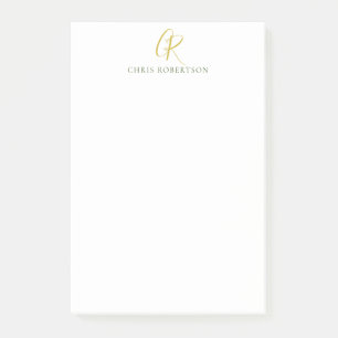 Post-it® Nom monogramme de calligraphie couleur or noir bla