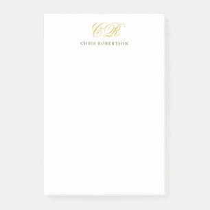 Post-it® Nom monogramme de calligraphie couleur or noir bla