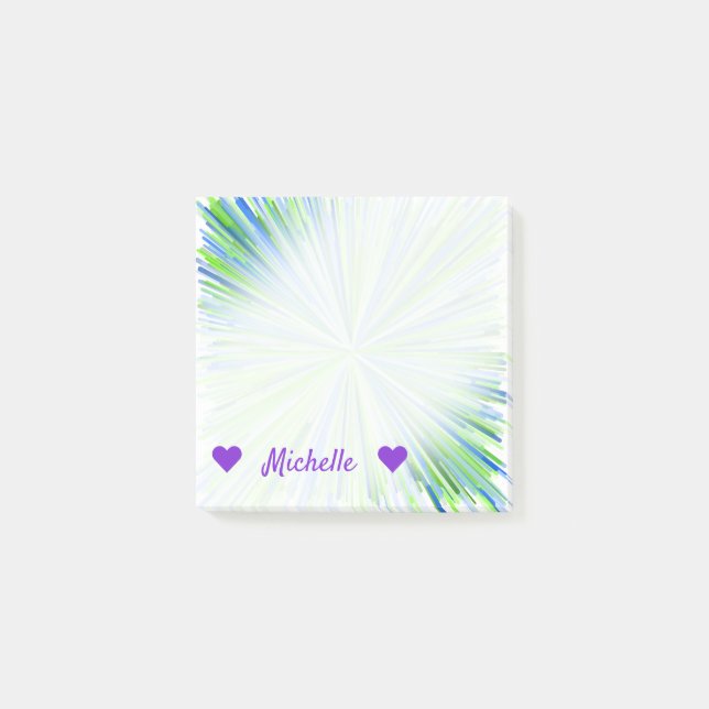 Post-it® Nom + Nuances de vert et de motif d'éclat de Blue (Devant)