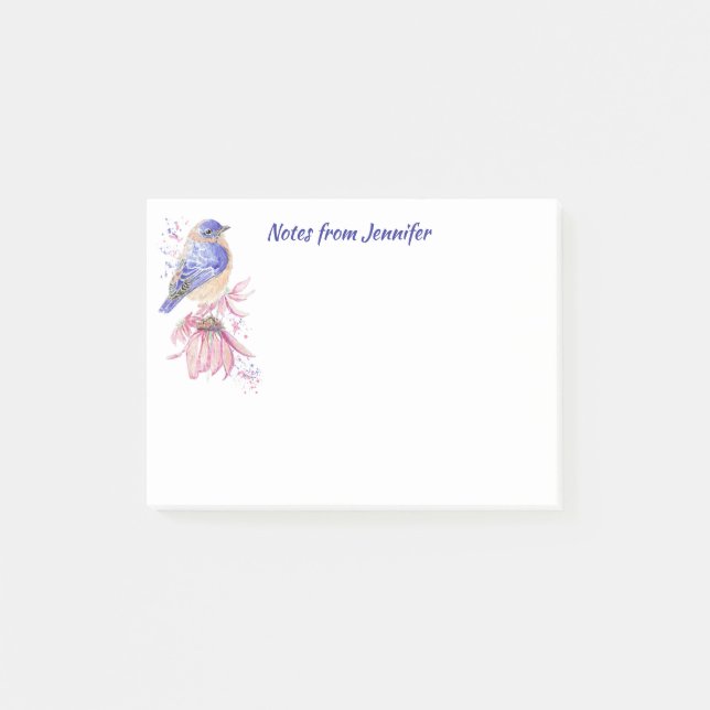 Post-it® Nom personnalisé Aquarelle Bluebird Garden Oiseau  (Devant)
