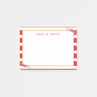 Nom Personnalisé Chic Pink Stripes Rose Fleurs