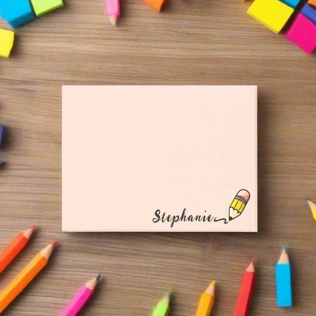 Post-it® Nom Personnalisé Crayon Cute Retour À L'École Élém (Créateur téléchargé)