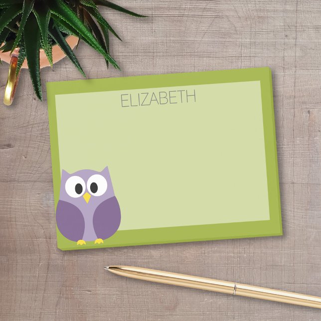 Post-it® Nom personnalisé de la chouette de dessin mignonne (Personalized post-it notes with a monogram and contact information - low quantity available)