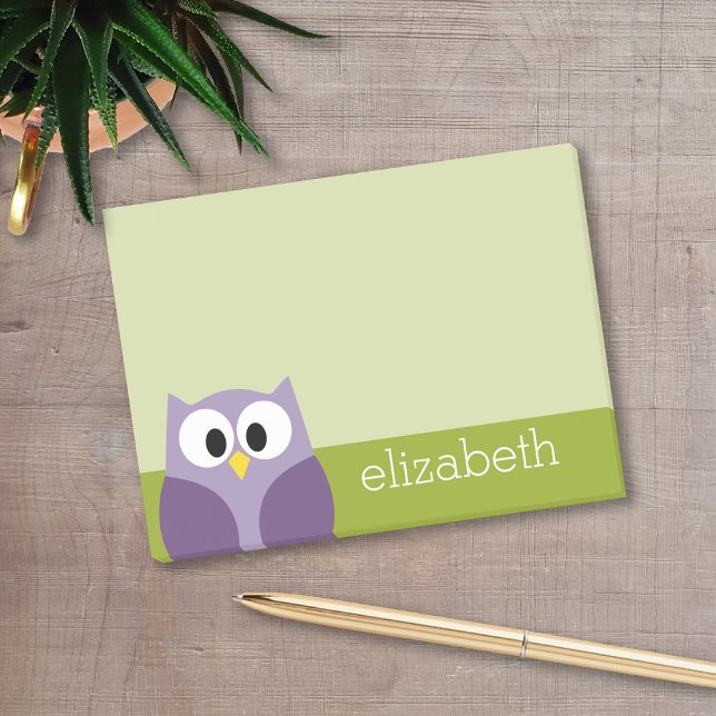 Post-it® Nom personnalisé de la chouette de dessin mignonne (A cute owl cartoon with a place to add your name.)