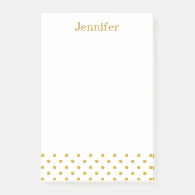 Post-it® Nom personnalisé de motif de pois d'or (Devant)