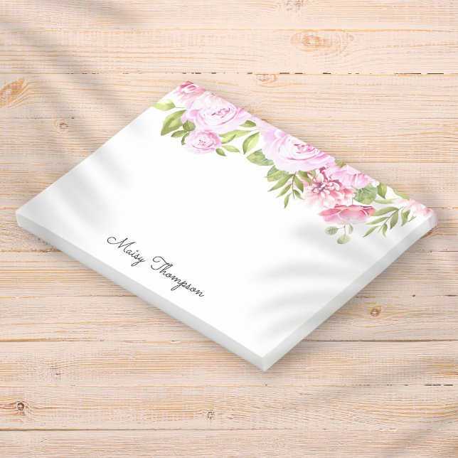 Post-it® Nom personnalisé écriture florale rose (Personalized Name Pink Floral Script Post-it Note)