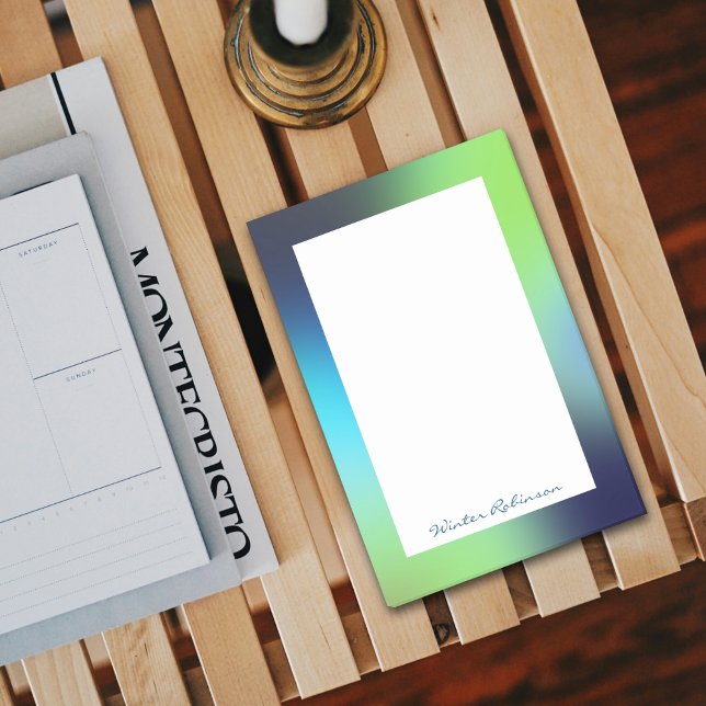 Post-it® Nom personnalisé holographique bleu vert turquoise (Stylish holographic design for script  named post-it notes)