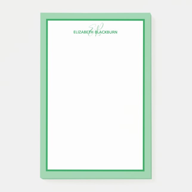Post-it® Nom personnalisé Initiales monogrammes Vert (Devant)
