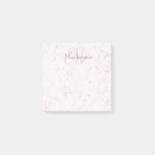Post-it® Nom Personnalisé Monogramme Élégant Marbre Blush R