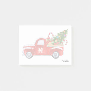 Post-it® Nom personnalisé Monogramme Rouge Vintage Truck No