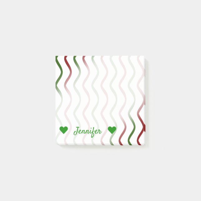Post-it® Nom personnalisé + Motif Red & Green Wavy Lines (Devant)