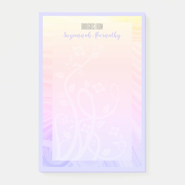 Post-it® Nom personnalisé Pastel Arc-en-ciel Floral et vign (Devant)