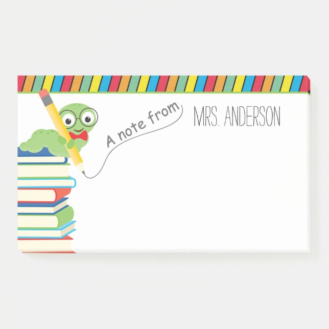 Post-it® Note de l'enseignant avec un ver de livre (Devant)